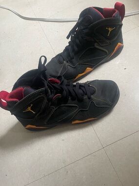 Jordan High-Top Basketball Sneakers - Black & Red with Gold Accents